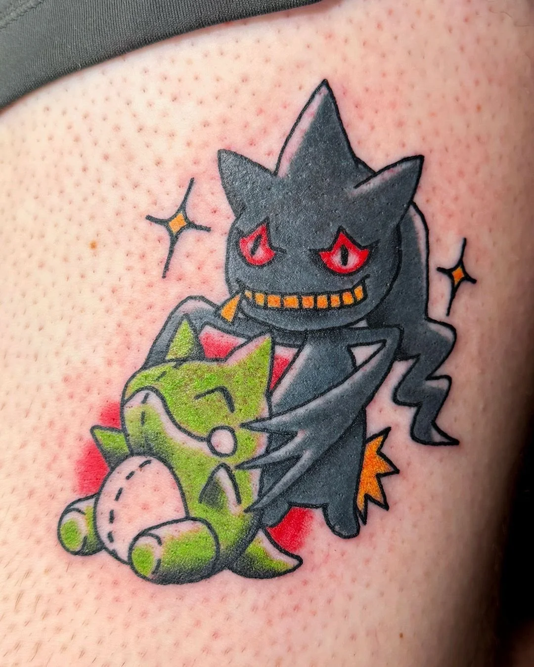 A piece from my Pok&eacute;mon Halloween sheet. I unfortunately didn't get to do any others from the sheet, but I'd love to tattoo them. I would also love to work on any custom Pok&eacute;mon tattoos. I'd also be down for some anime customs. Feel fre