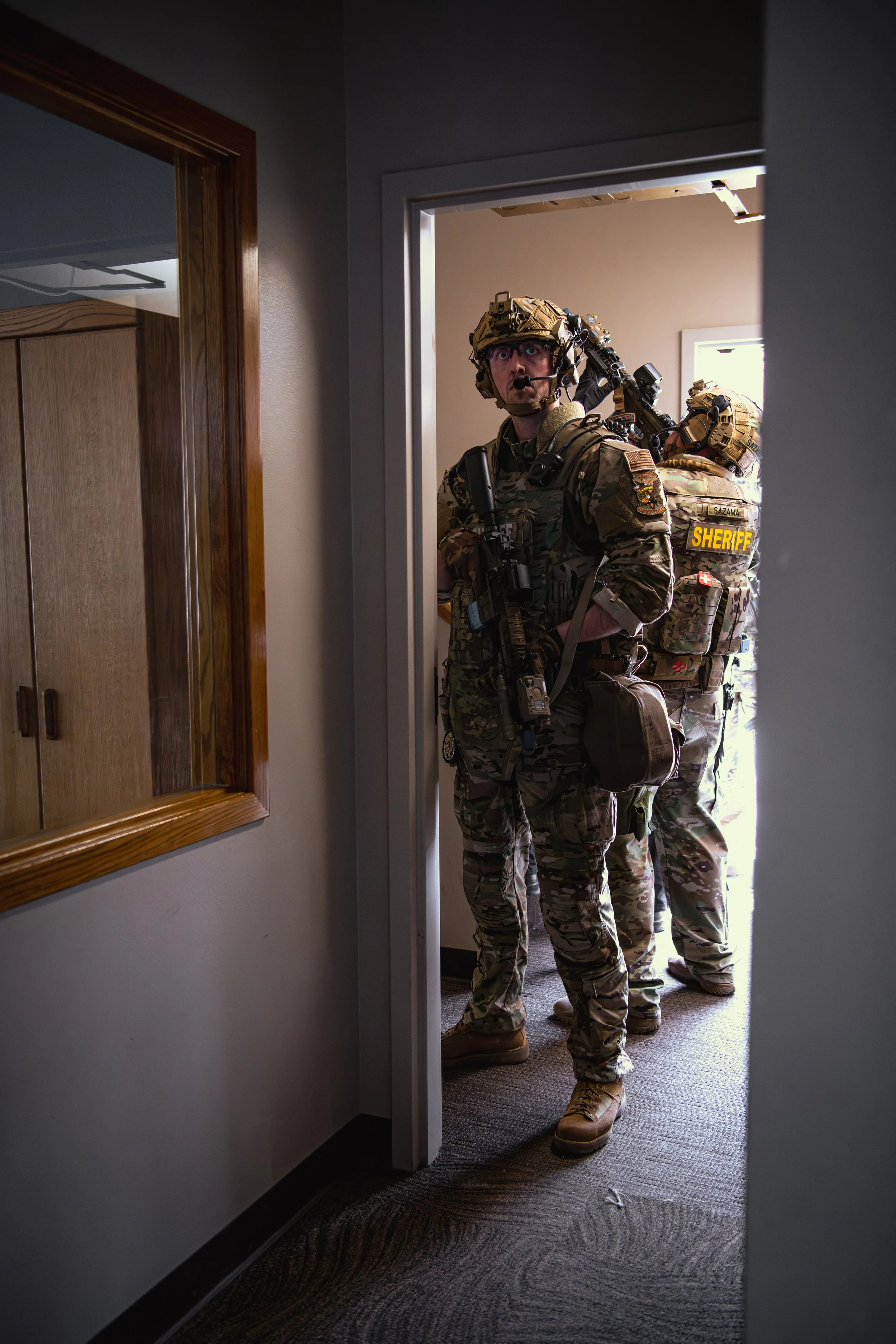 The Larimer County Sheriff's Office Special Weapons and Tactics team trains at a CANVAS bank that is scheduled to be demolished on April. 19, 2023 