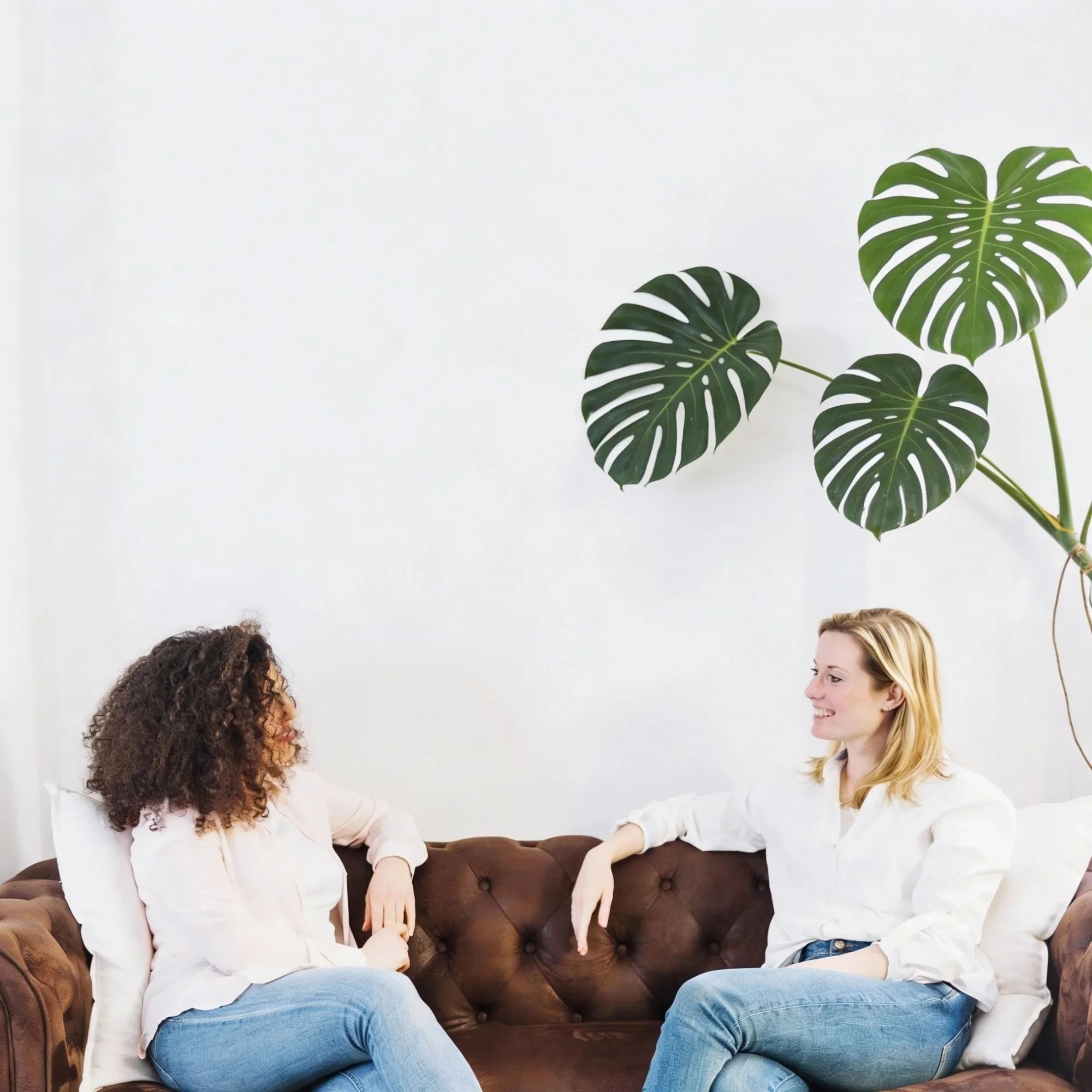 Zwei Frauen im Gespräch auf einem Sofa sitzend