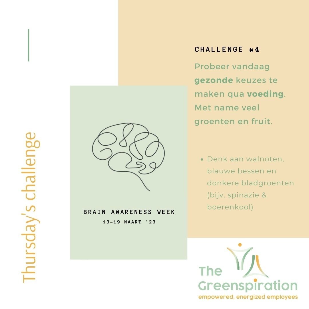 Wist je dat jouw hersenen dagelijks meer dan 45 voedingsstoffen nodig hebben om optimaal te kunnen presteren? Denk aan o.a.  omega 3, antioxidanten, voedingsvezels, choline en vitamines. ⁠
⁠
Veel van deze voedingsstoffen kun je vinden in fruit en gro