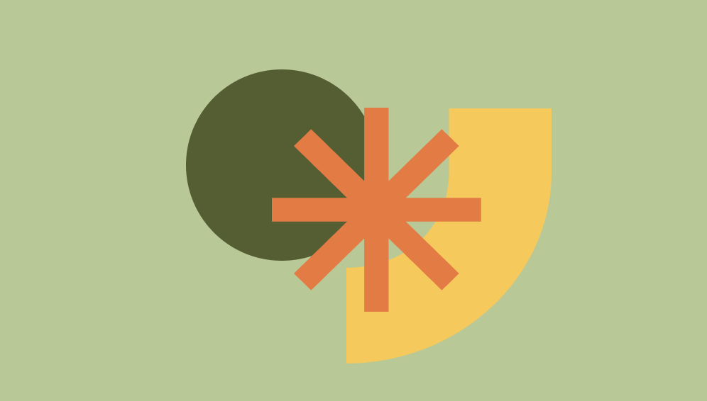 Abstract geometric design with overlapping circles and starburst shape on a light green background.