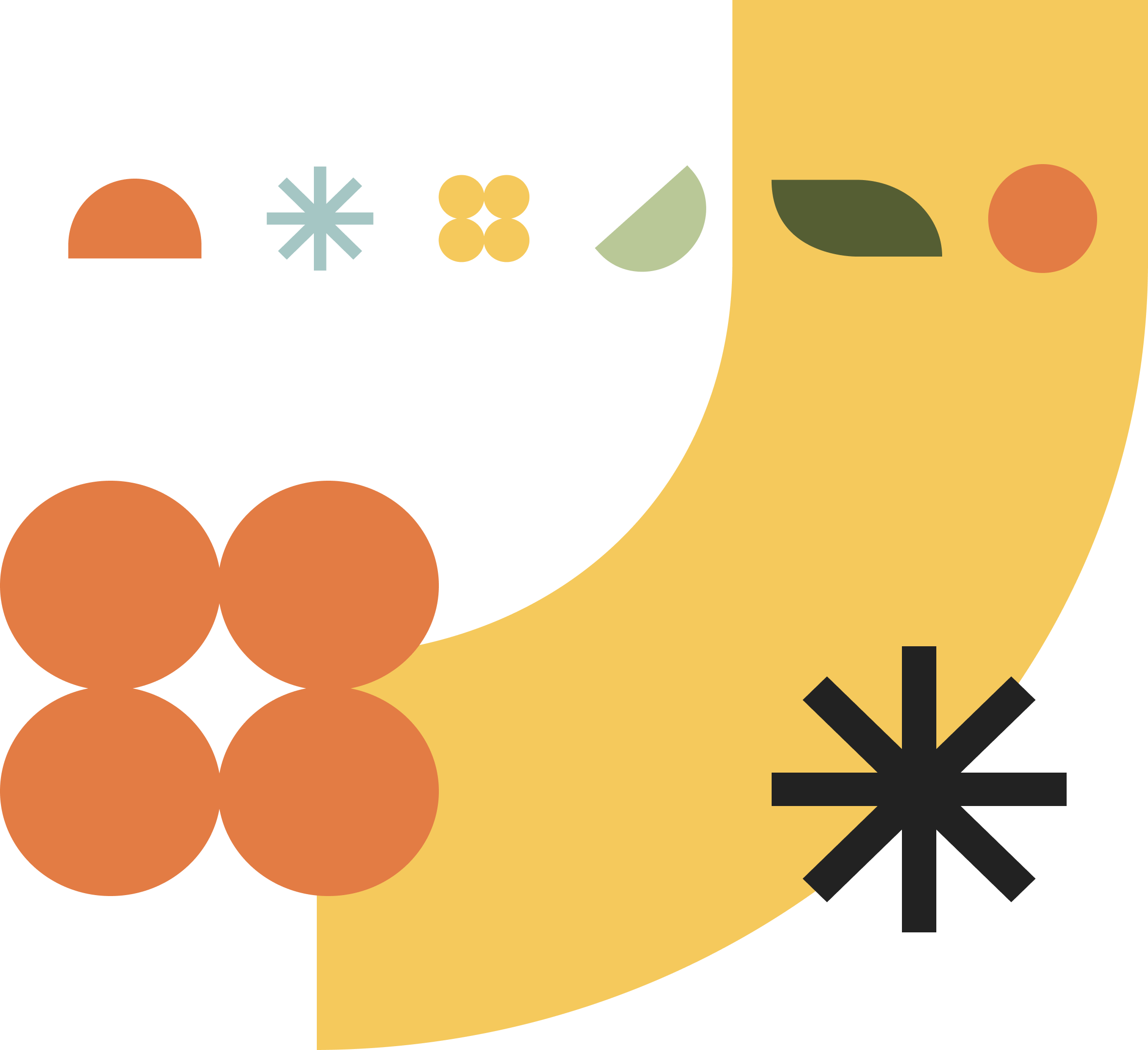 Minimalist illustration of a bunch of orange grapes, a banana peel, and abstract shapes on a black background.