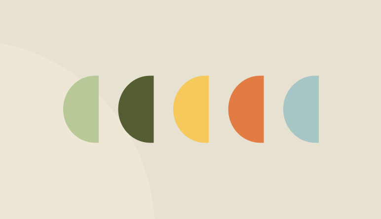 A series of five semi-circular shapes in different colors against a light beige background.