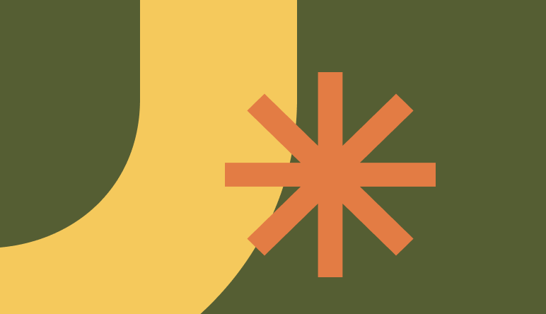 Abstract geometric illustration with overlapping shapes in yellow, green, and orange.