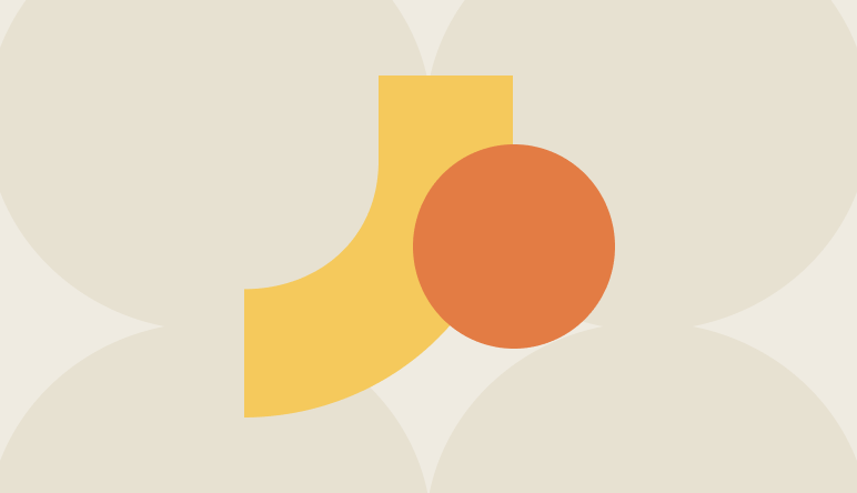 Abstract geometric design with beige circles, a yellow shape, and an orange circle in the center.