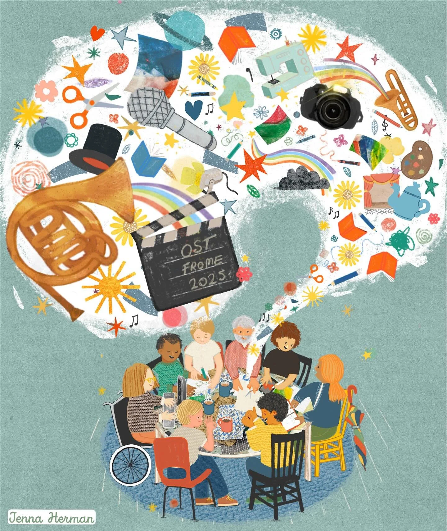 Laughing 😂 chatting 😃 signing 👌🫶 researching 🔍 , creating ✂️ dancing 🕺 singing 🎵 working with friends 🤝 making decisions 👍 drinking lots of tea! ☕️ helping each other 🥰&hellip; This illustration is my response to a spending a few wonderful 