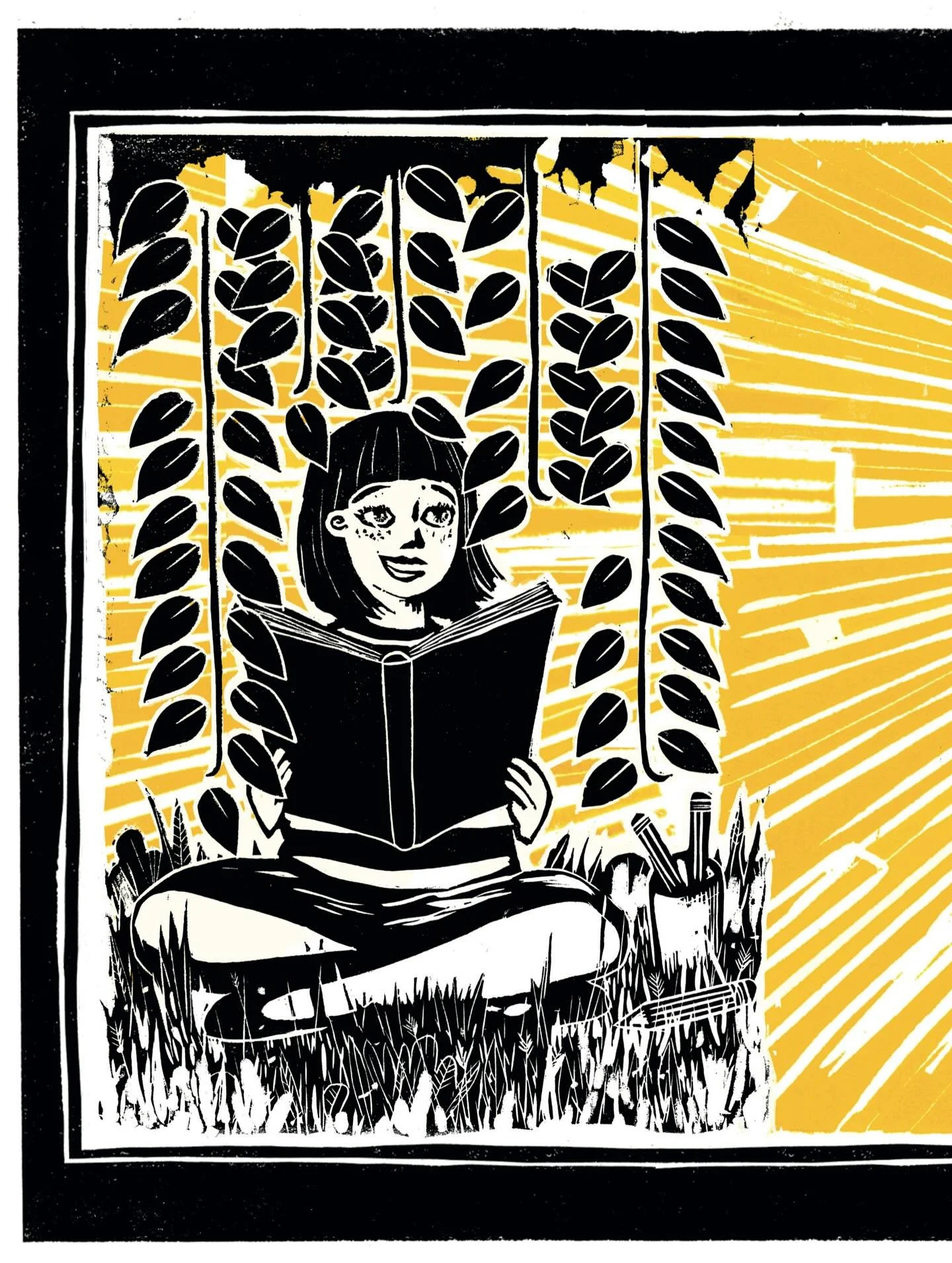 I loved learning to linocut and print with the legendary @christophermaxpig , and when Chris announced he was hosting a group print exhibition at the end of last year, I was itching to develop a story where monochrome turn into colour 🌈 ! I displaye