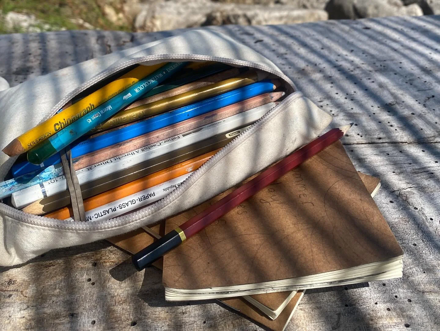 Took a small pencil case with some mini-sketchbooks to France with us (which is quite restrained for me because I usually lug a whole case of pens &amp; books around everywhere | go). Loved spending time reading and sketching ...the kids filled their