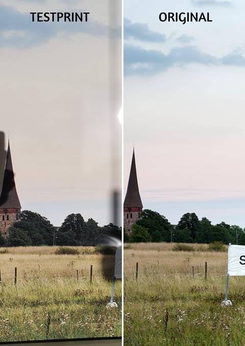 Jämförelse av originalfoto och återgivet på emalj