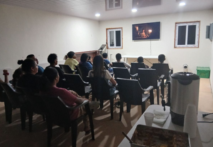 With a donation, we were finally able to purchase a TV for the meeting room above the activity center. We are now starting to watch "The Chosen" series there, hosting more people than what we could fit into our house. (4/4/26)