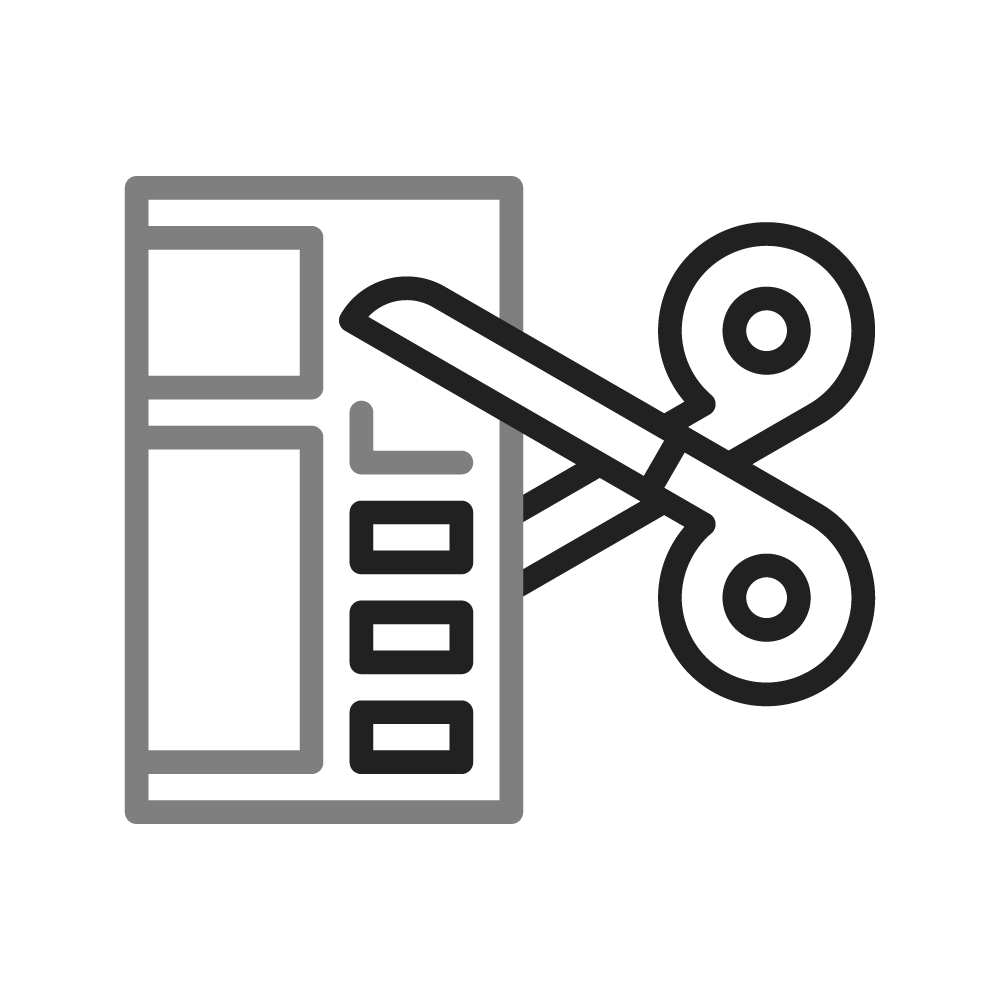 Geometric drawing of an outline square with sections divided by vertical, horizontal, and circle lines.
