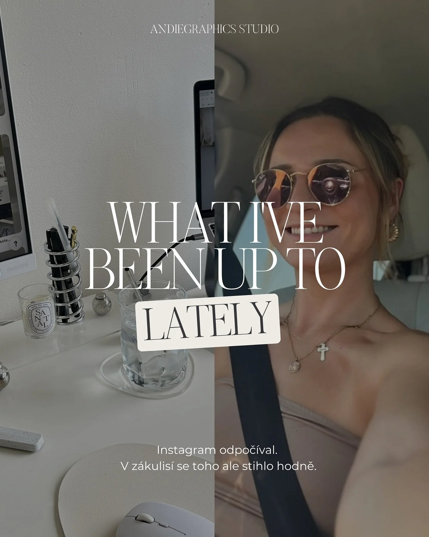 WHAT I&rsquo;VE BEEN UP TO LATELY
Instagram si dal pauzu.
J&aacute; rozhodně ne. 😅

V z&aacute;kulis&iacute; vznikaly nov&eacute; značky, ladily se detaily,
prob&iacute;haly konzultace, Airbnb sez&oacute;na i p&aacute;r kreativn&iacute;ch resetů.

B