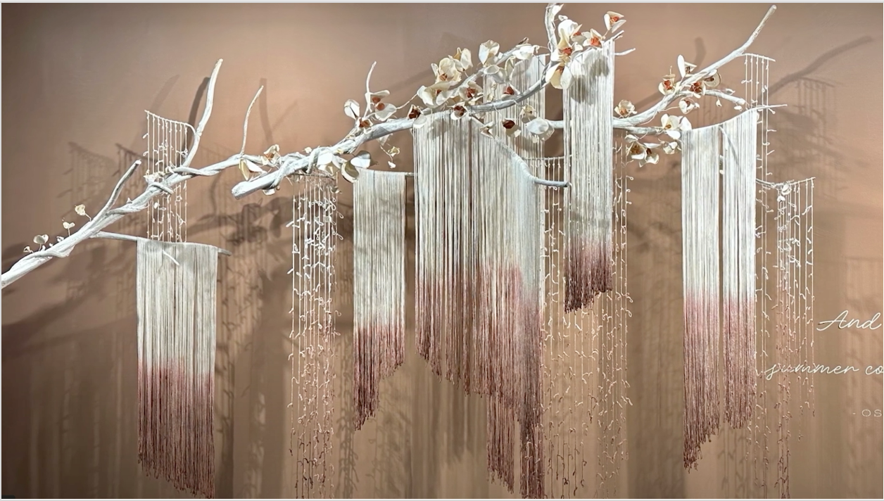 Branch with Buckram Flowers and Cotton String