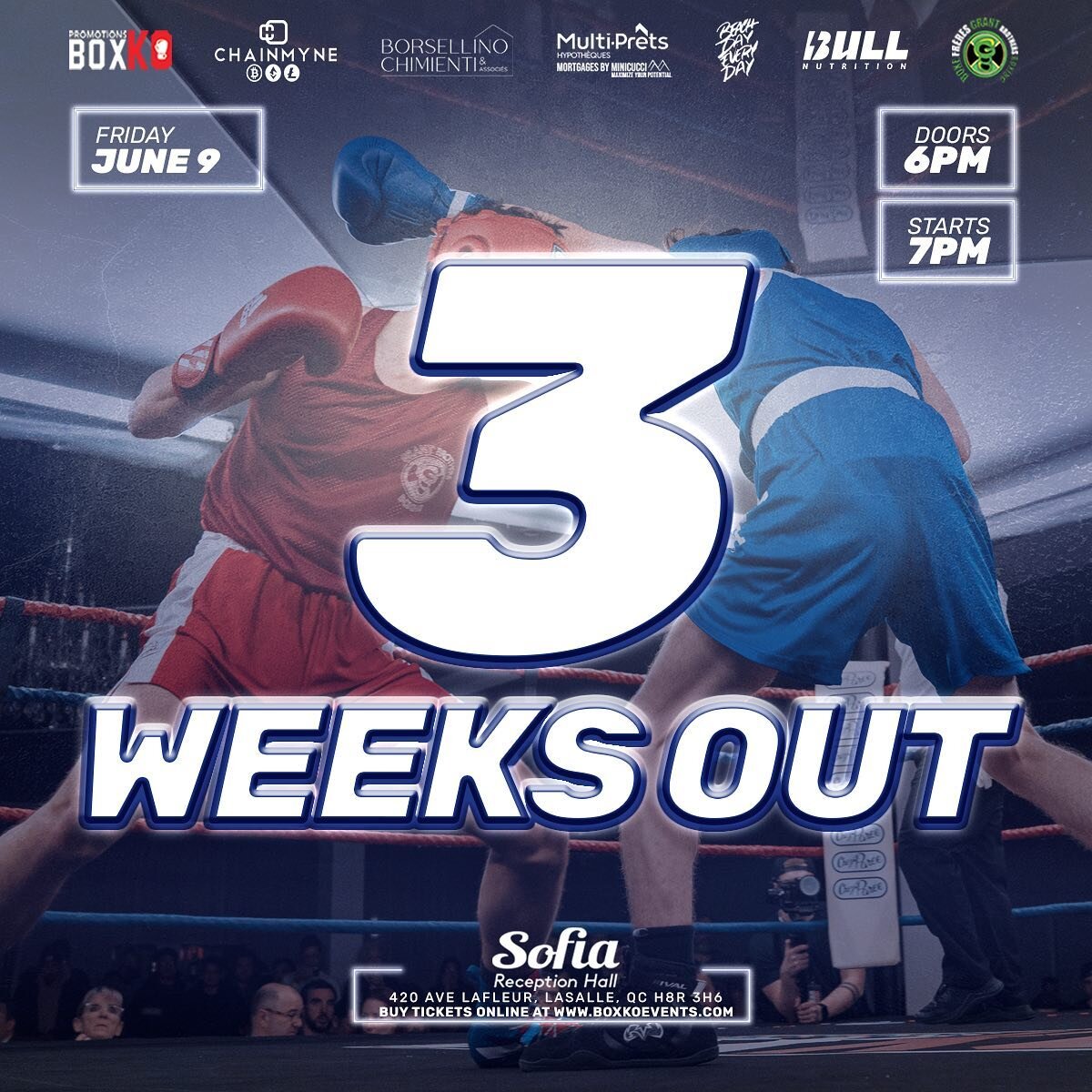 That&rsquo;s right, 3 weeks away from #BOXCITY5 so be sure to get your tickets now at boxkoevents.com 👊🏼 Always an action packed night of fights! #boxing #montreal