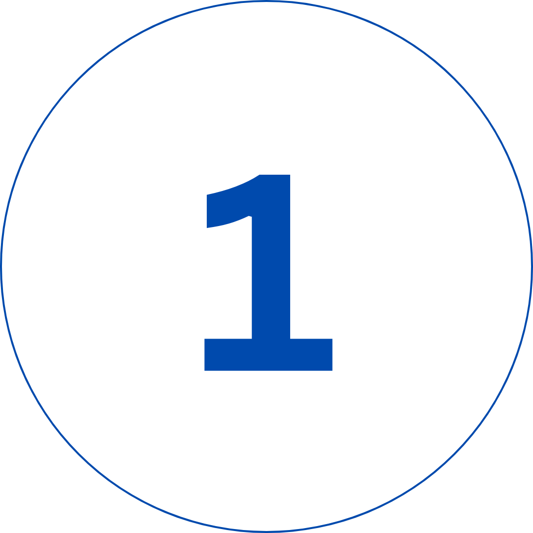 Blue number 1 inside a circle on a white background.