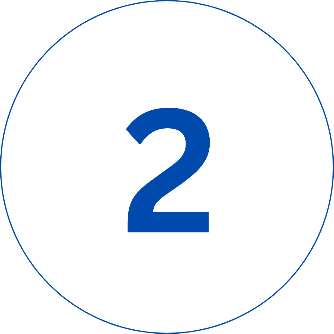 Blue number two enclosed in a blue circle on a white background.