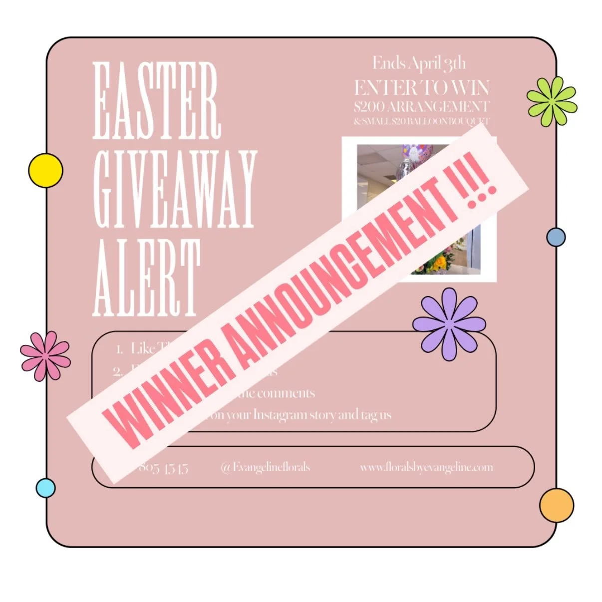🐰💐WINNER ANNOUNCEMENT 💐🐰
Congratulations to @bere_2093 for winning our giveaway!! 
Please send us a text to claim your prize and receive the rest of the details.
Thank you to everyone who participated! 💐