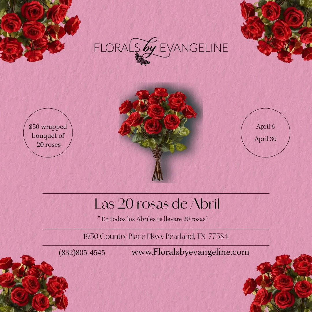 🌹✨April special is here 🌹✨
Surprise your loved one with a beautiful bouquet of 20 roses starting at just $50!

Add-ons are available to make it extra special
‼️(additional cost)‼️

Call or text us today to place your order and don&rsquo;t miss out 