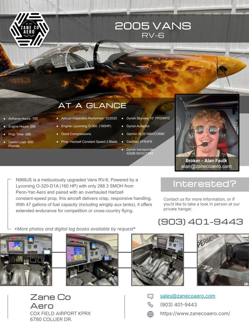 Sold For (Broker Seller) — Zane Co Aero