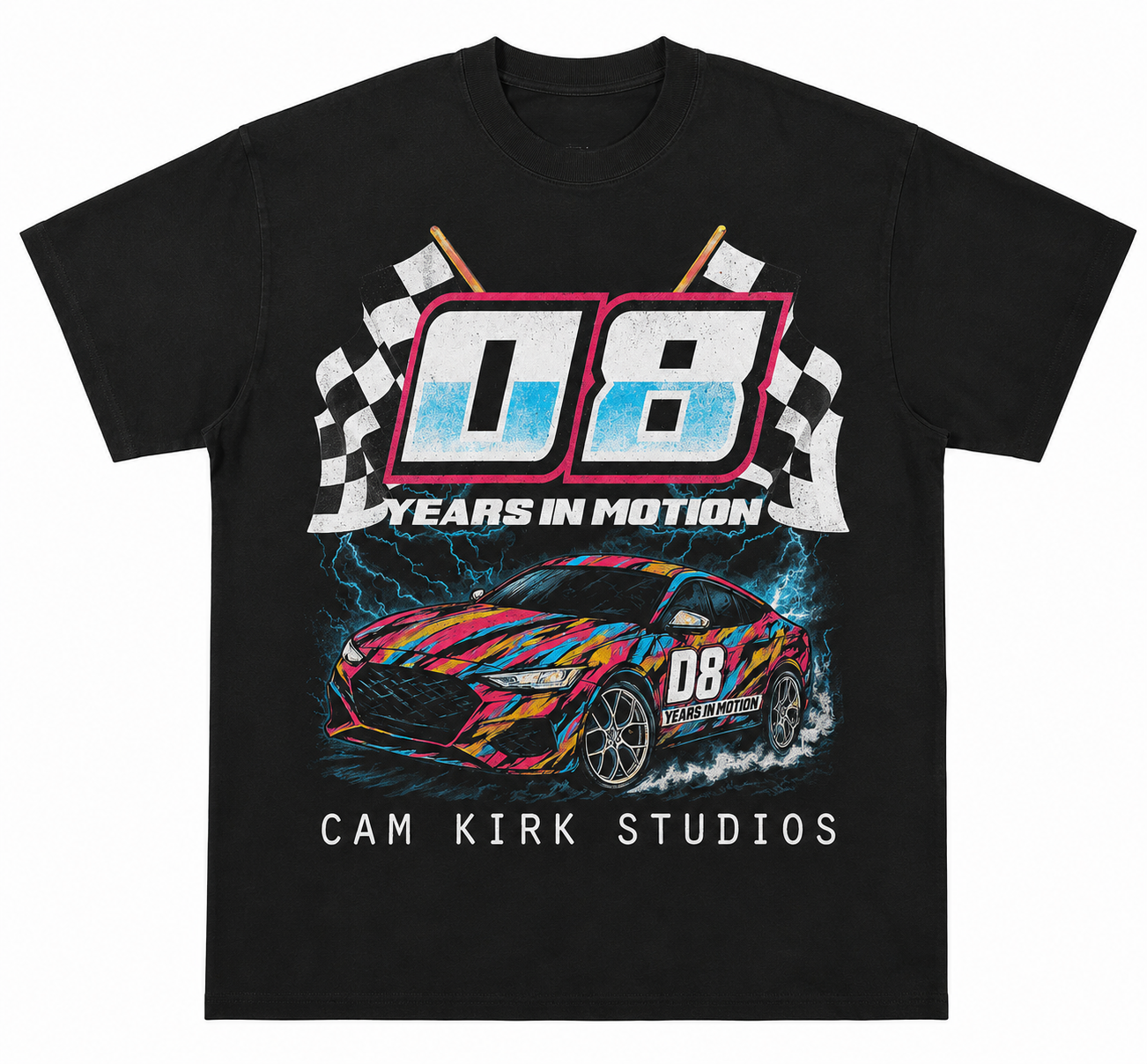 8 Years In Motion Anniversary Race Car Tee