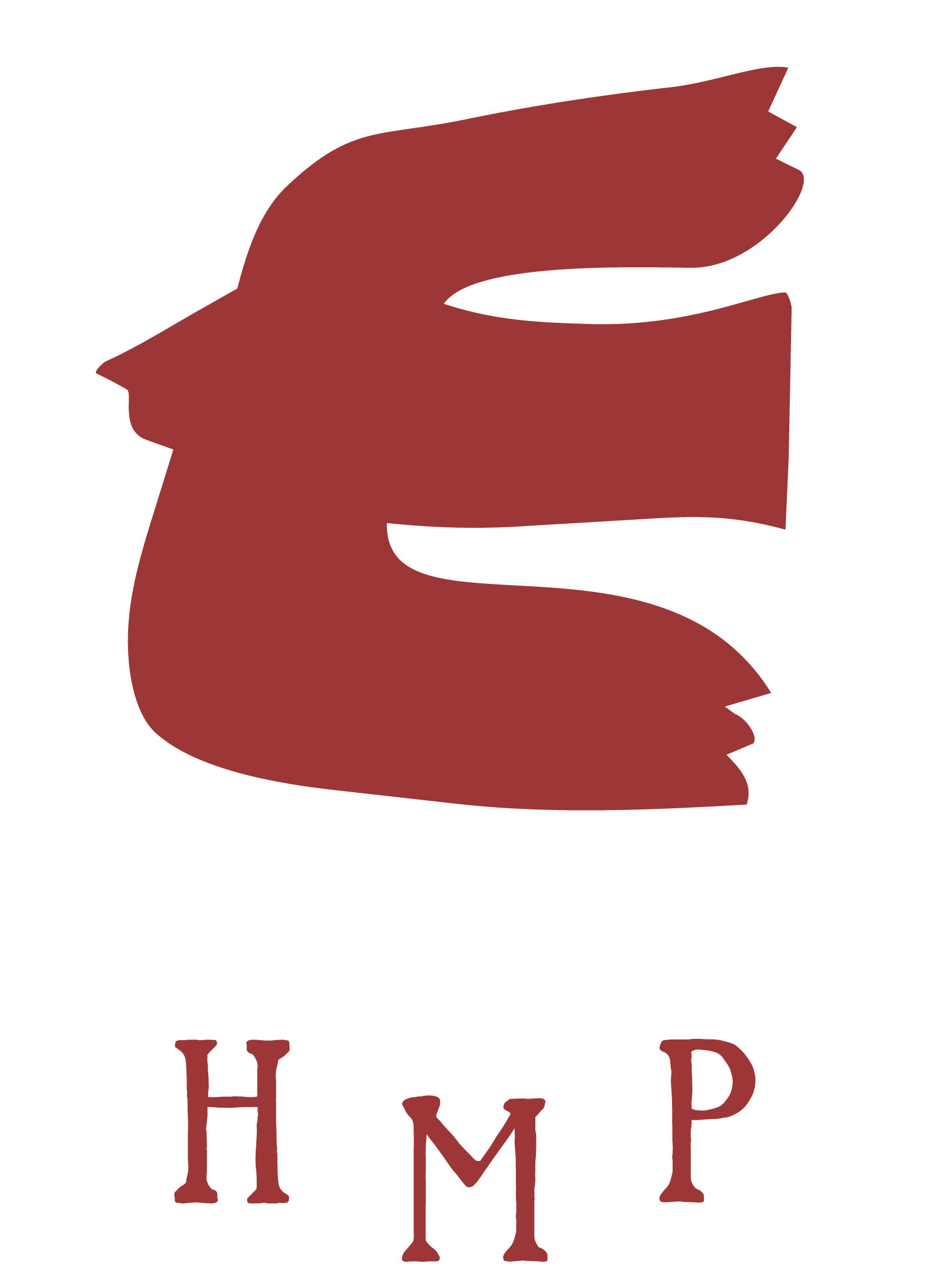 A stylized logo with a large bird silhouette above the words 'H M P' in capital letters on a black background.
