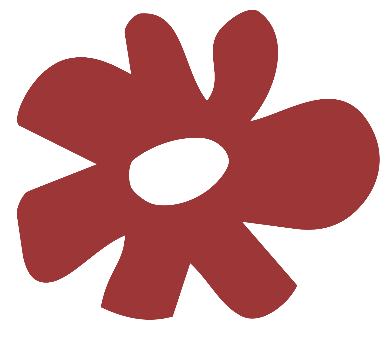 A stylized, simplified illustration of a red flower with five petals and a central opening.