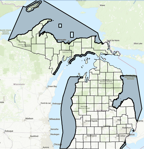 2026 Michigan Spearfishing Boundary Map