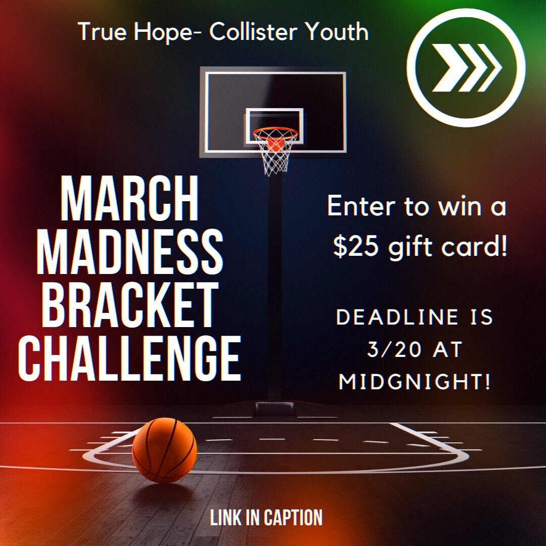 Hey basketball fans! Join our bracket challenge to win a $25 gift card of your choosing. Deadline is 3/20 at midnight. Feel free to share with your friends! Link below or in story! DM us with questions or email Micah at micah@jesusistruehope.org

htt