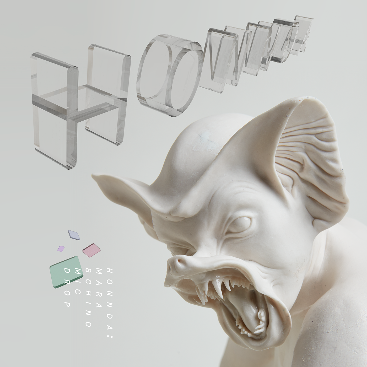 3d Type, Graphic Elements, Design for Orange Milk Records' Album Art. (Ceramic "Bat" Creature by Biata Roytburd)