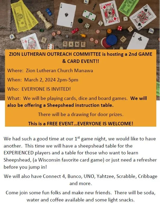Zion Lutheran Church Card and Game night 2