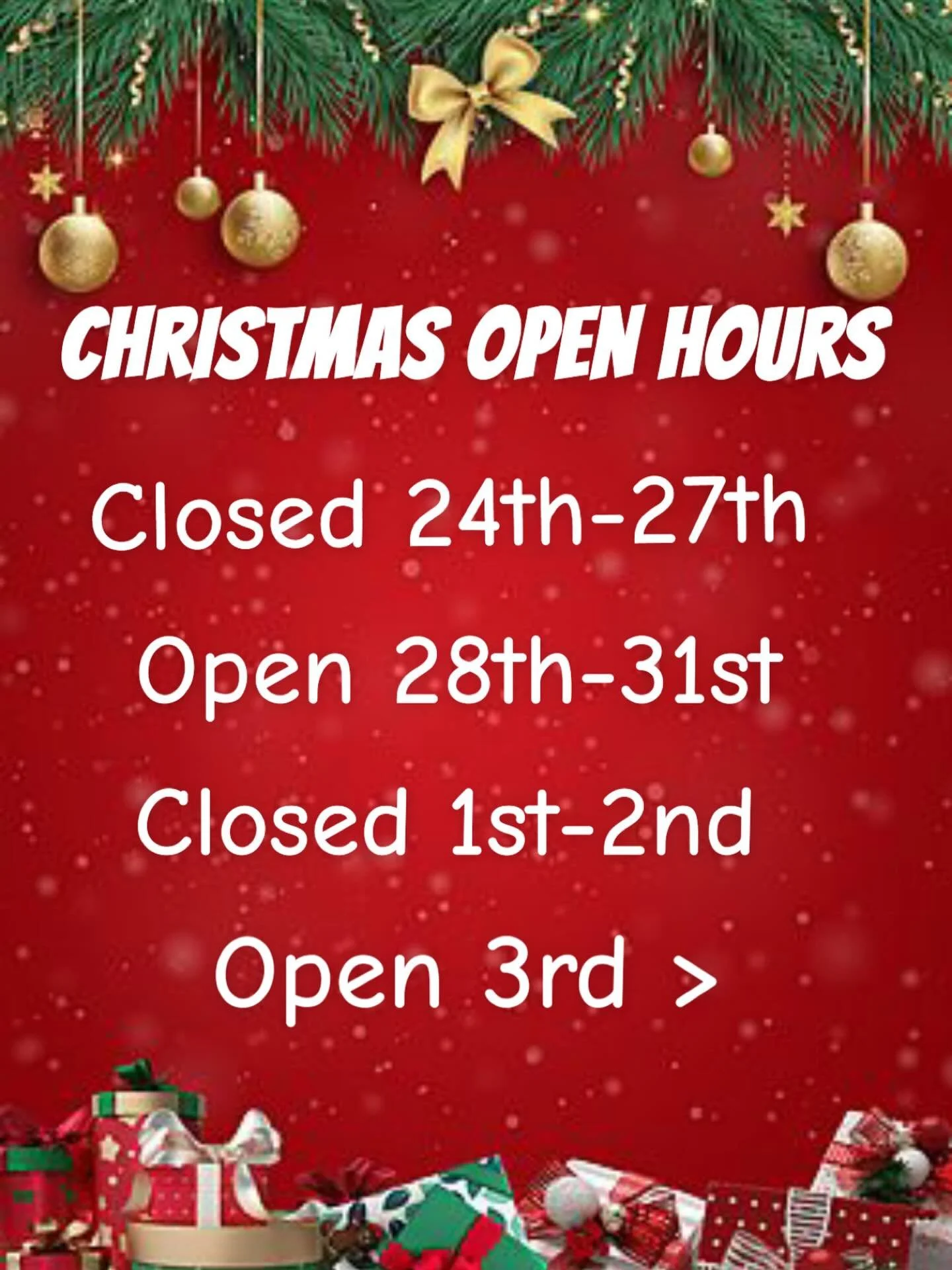 Our Christmas and New Year opening times. We hope to see you soon 🎄☃️🎆
#christmas #newyear #2026