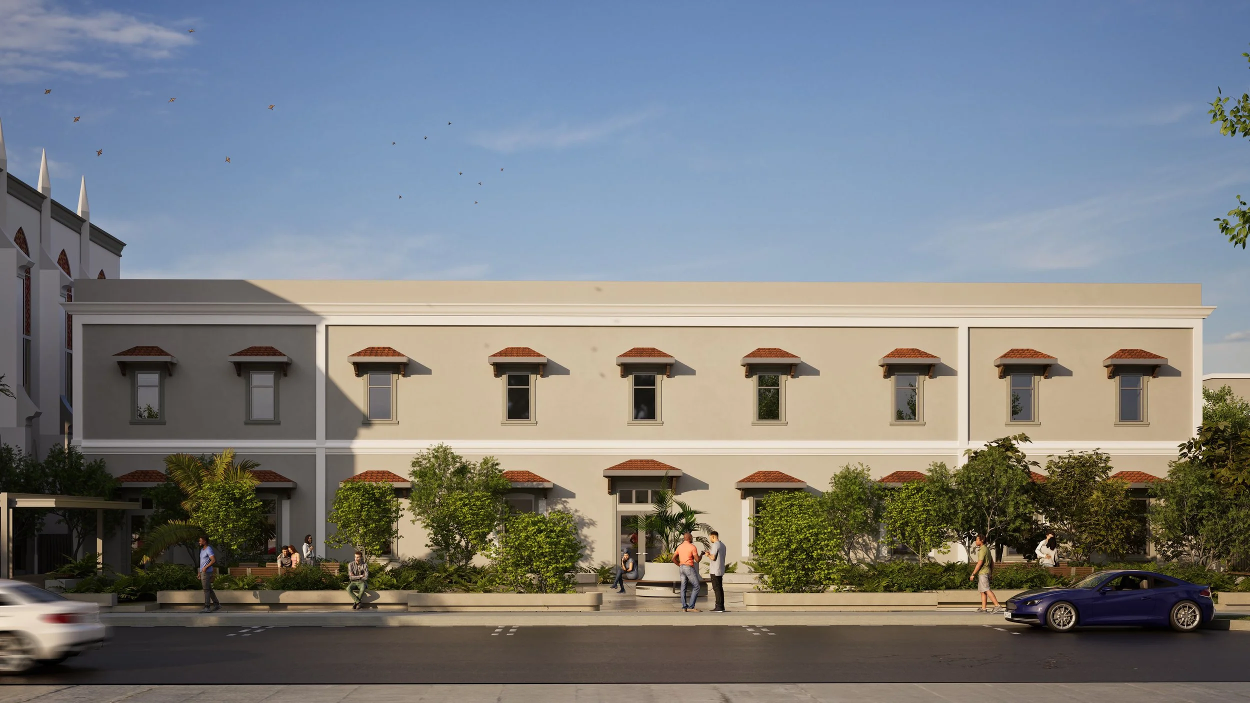  Conceptual rendering of an affordable housing development. 