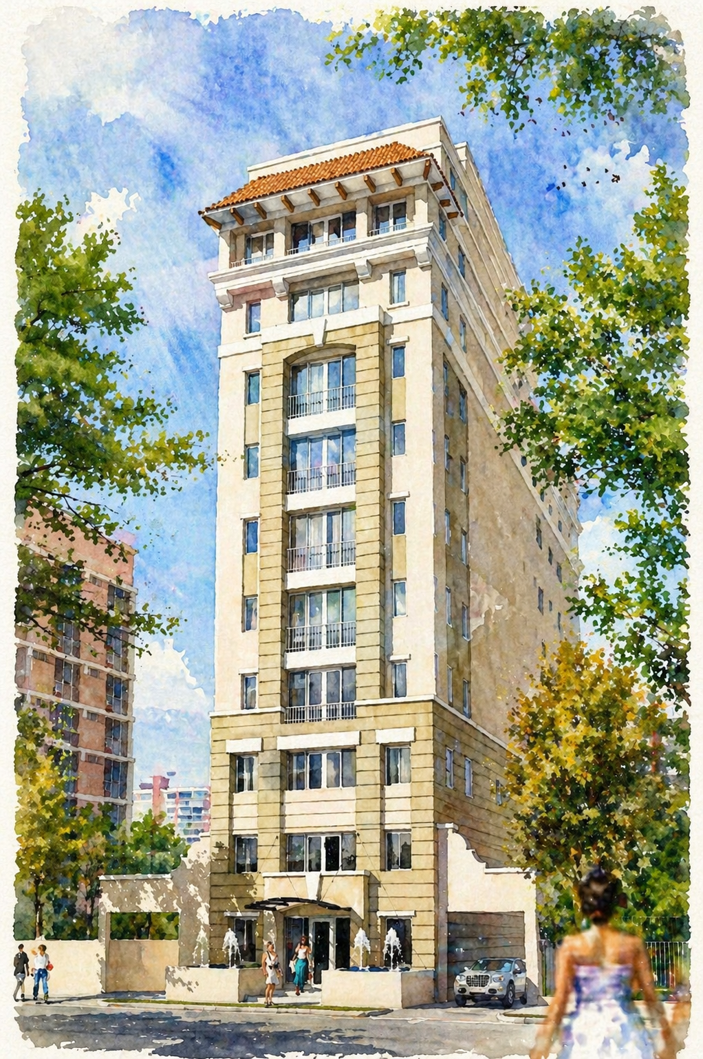 Conceptual render of an apartment building design.