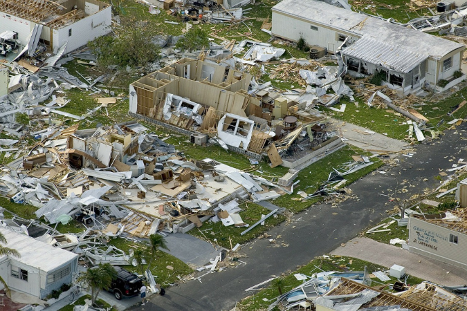 Aerial view of destroyed homes.