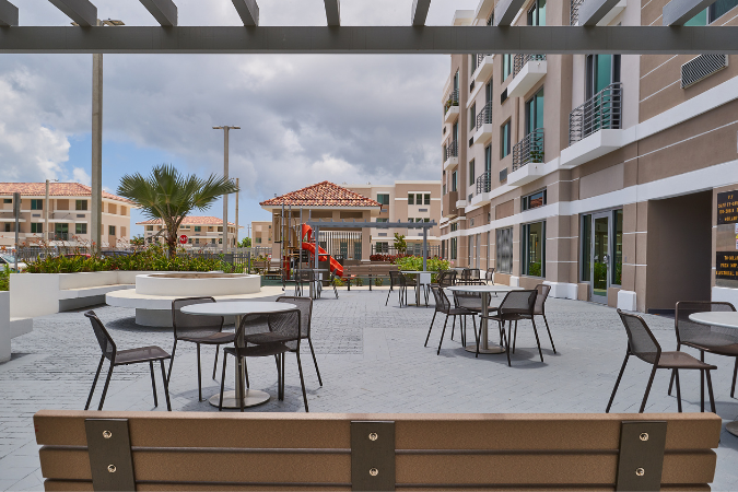 Terrace of the Renaissance Square affordable housing community.