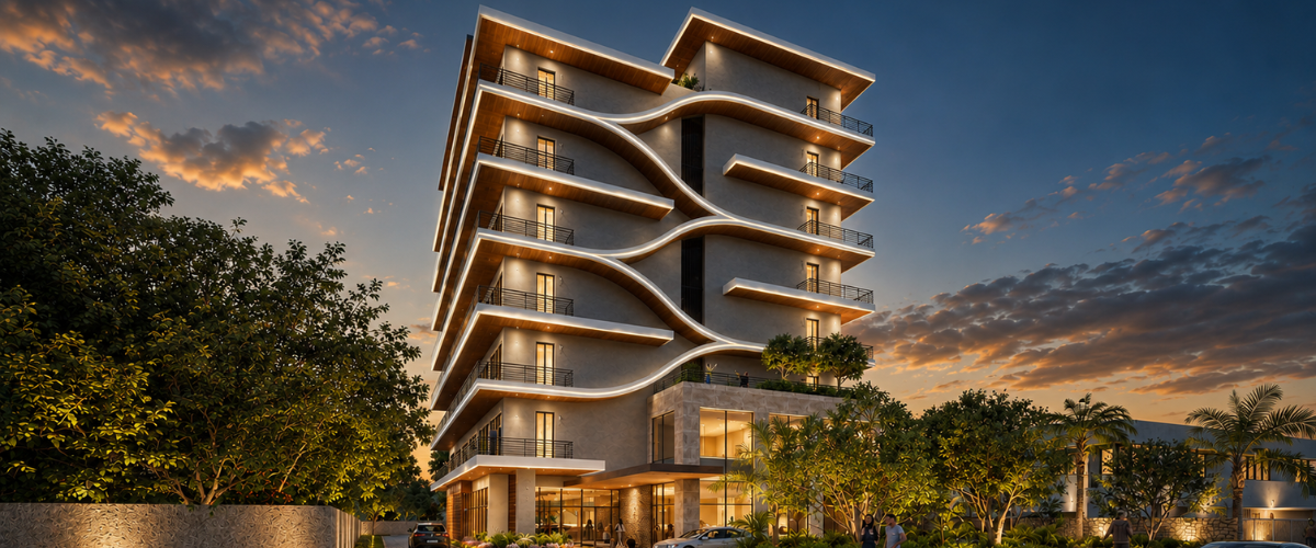 Conceptual rendering of a boutique hotel.