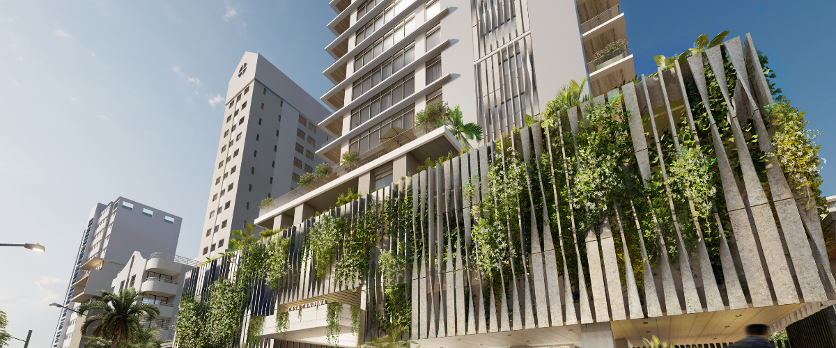 Conceptual render of an apartment building.