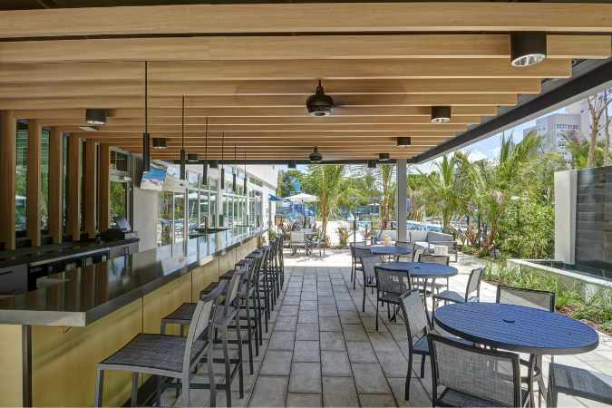 Hotel outdoor dining terrace designed by AD&V.