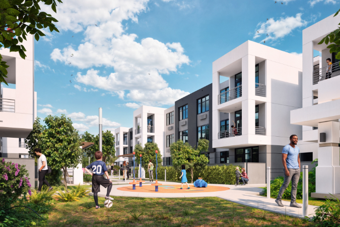 Conceptual rendering of a housing development.