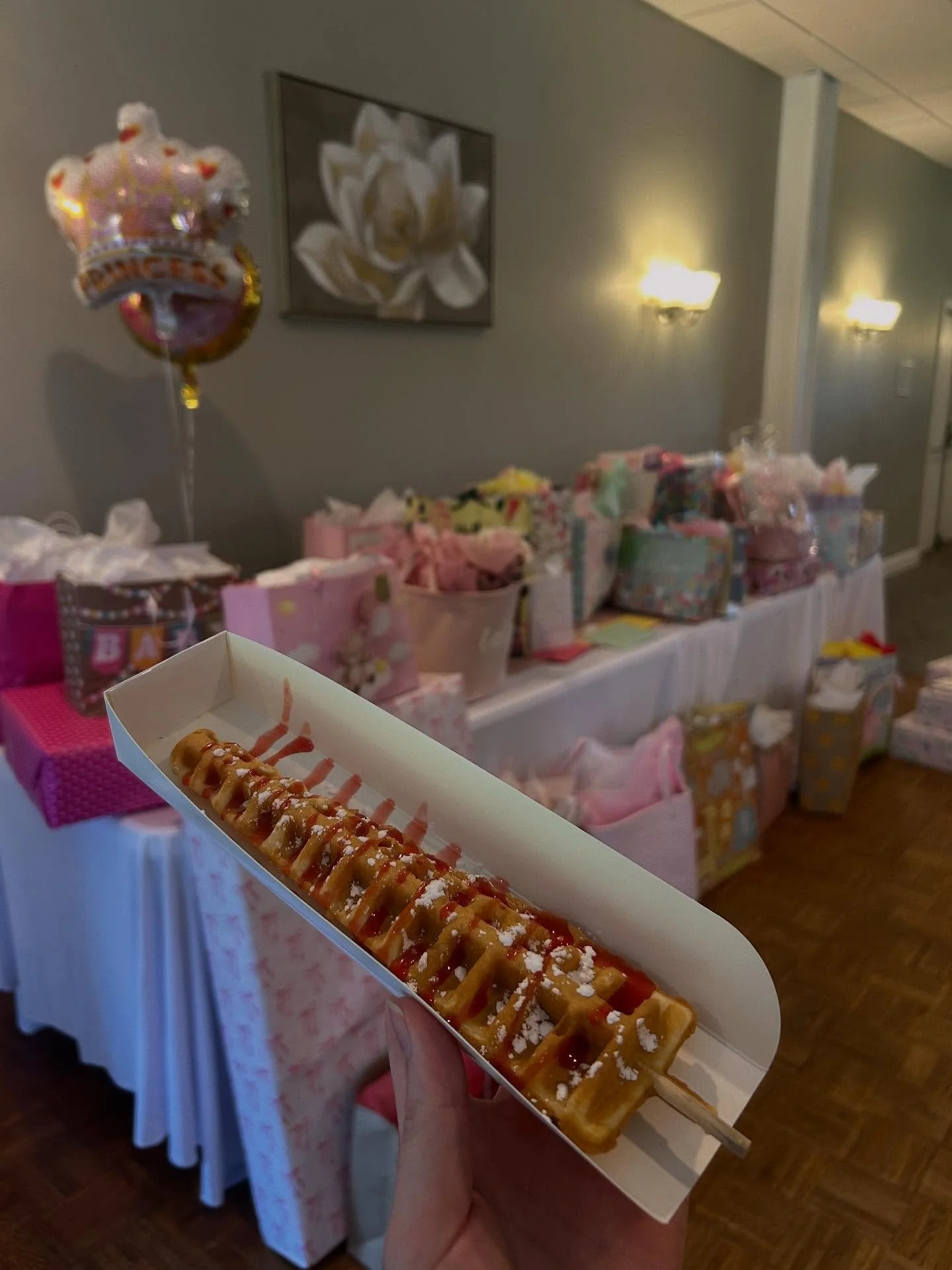 Congratulations Natasha🩷 Thank you for having Waffle &amp; Sugar be a part of your baby shower. Was such a fun day! #waffles #waffle #wafflepops #mobilefood #foodcart #newengland