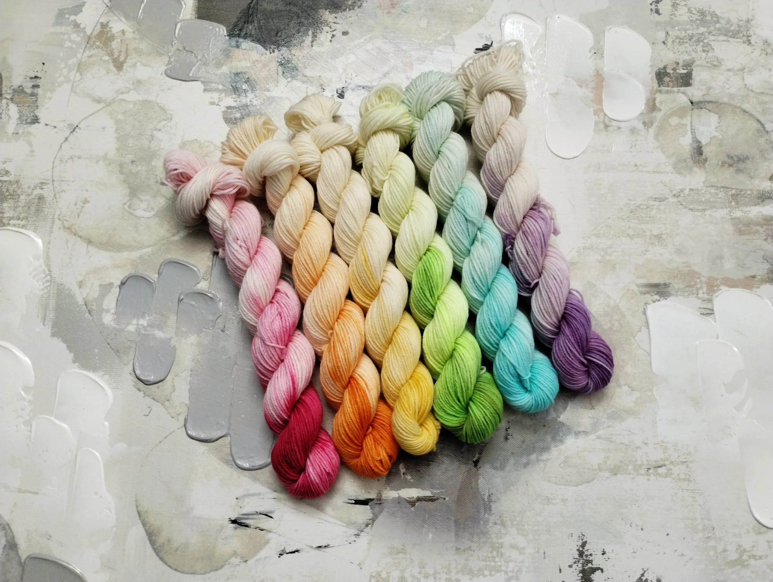 Rainbow Splash Mini Skein Set, Hand-dyed yarn, Sock Yarn, Wool yarn - 6 skeins