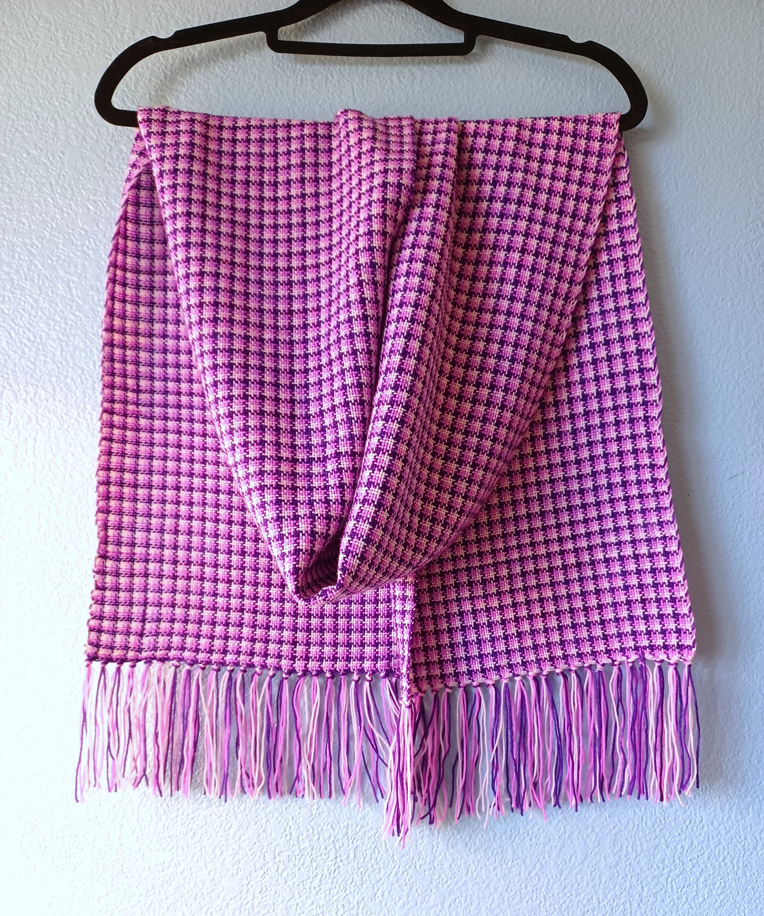 Woven Wool Scarf, Hand-woven Pink and Purple Scarf - Merino Wool Scarf, Winter Scarf