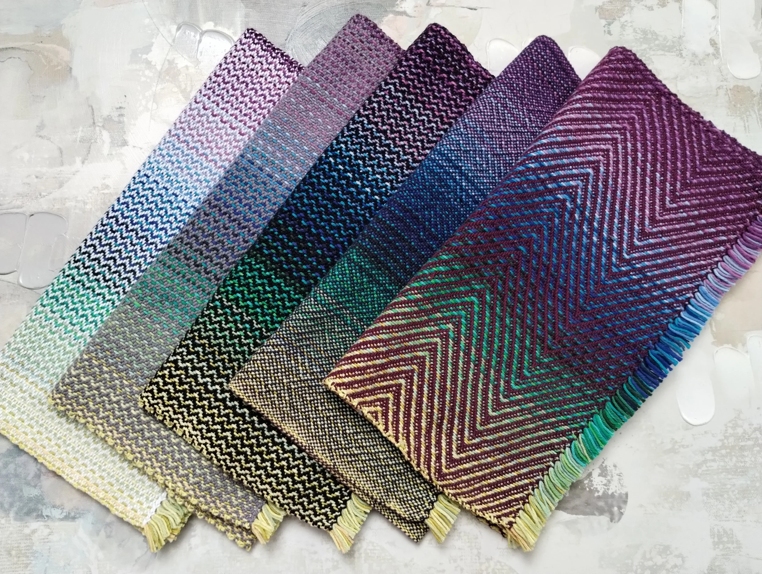 Handwoven Tea Towels with Vertical Stripes - Purple, Blue, Green, and Yellow / Hand Towel / Kitchen Dish Towel, Handwoven 100% Cotton Towel