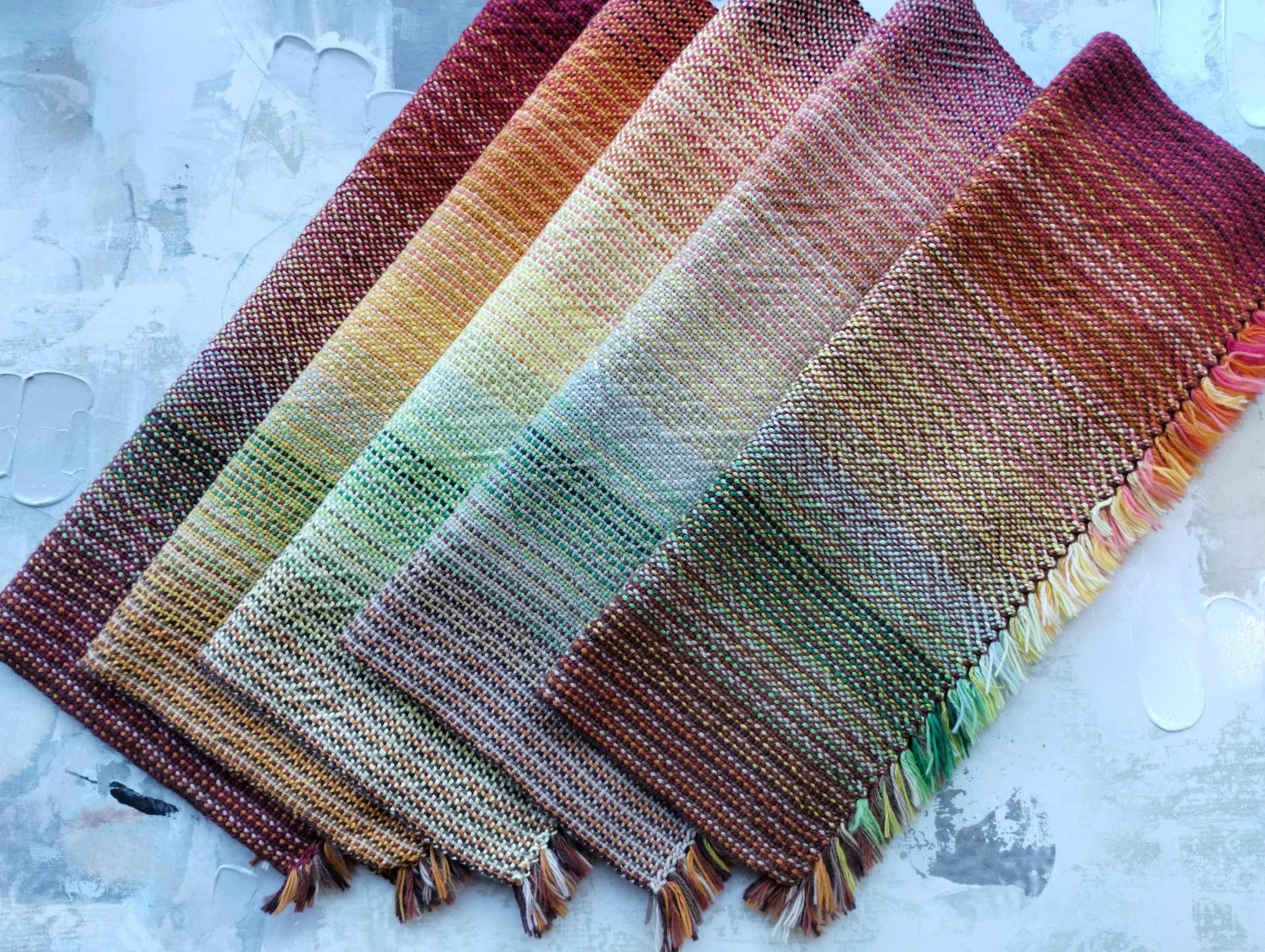 Handwoven Tea Towels in Fall Gradient / Hand Towel / Kitchen Dish Towel, Handwoven 100% Cotton Towel