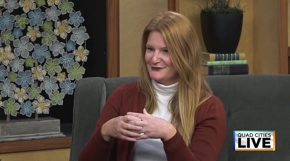 An image of Emily Cummings on live air during her interview.