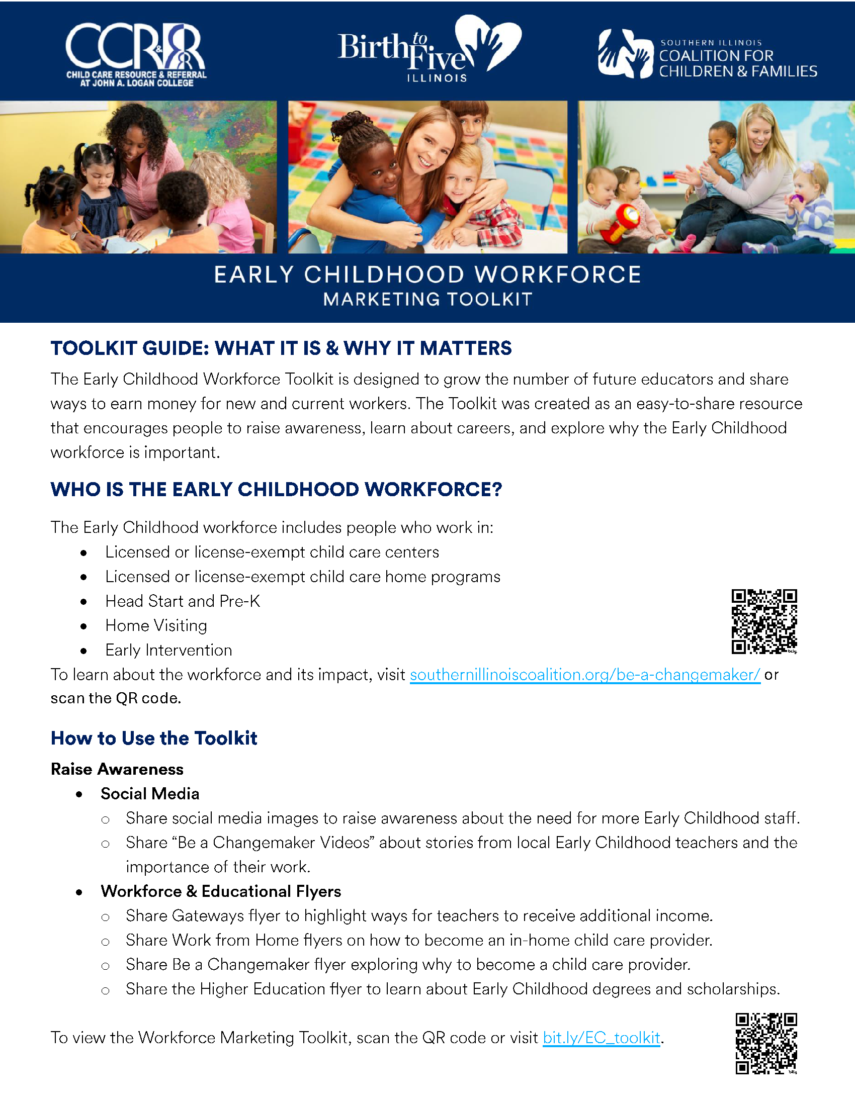 Image of flyer for the Early Childhood Workforce Marketing Toolkit. Click to download the flyer!