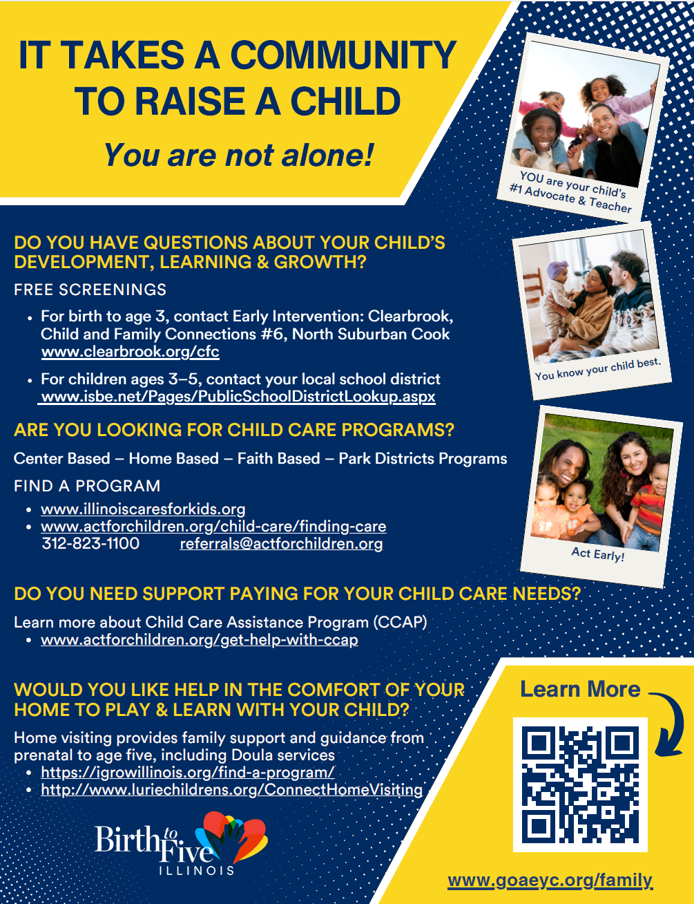 Front page of It Takes a Community Family Resource Flyer. Click to download!