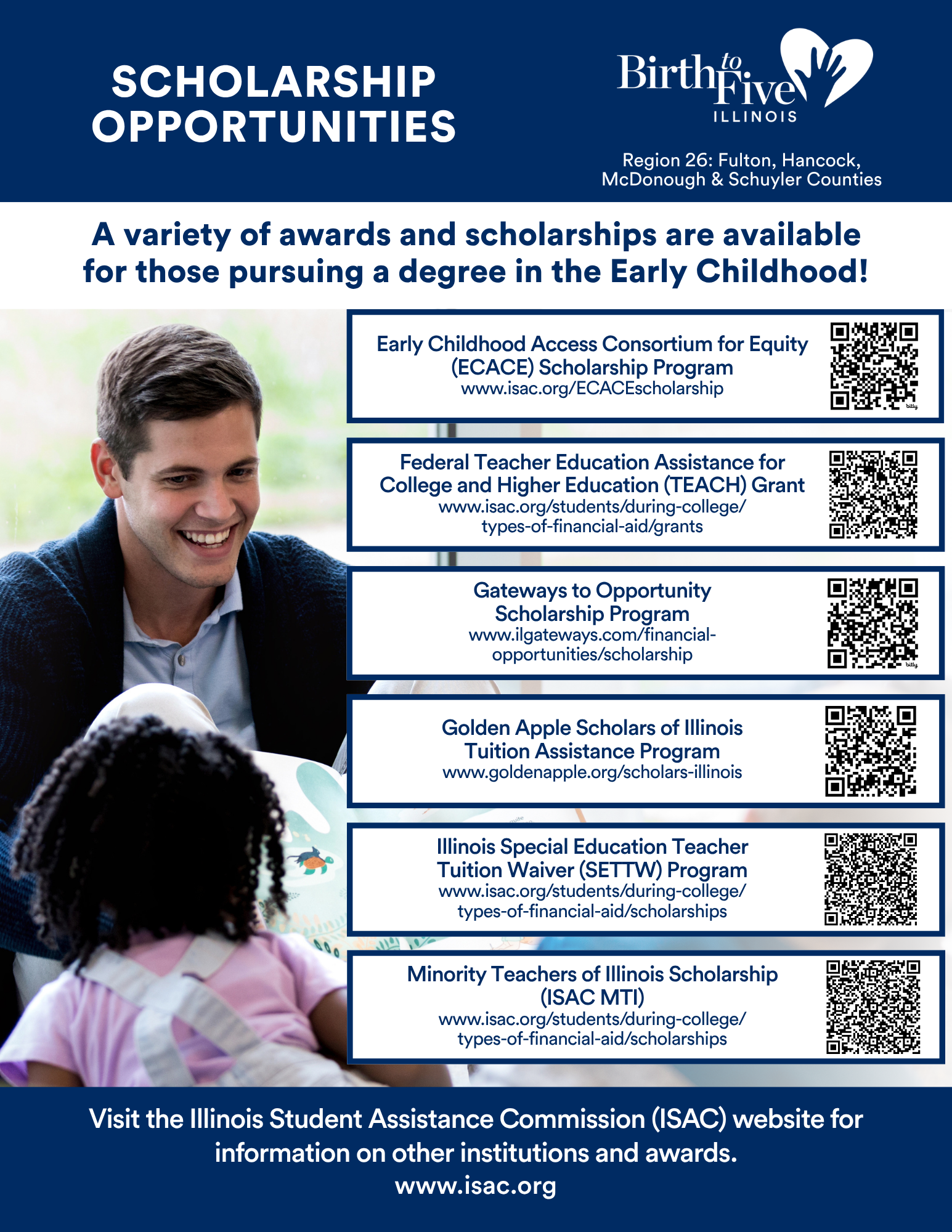 Image of flyer for Scholarship Opportunities in Early Childhood. Click to download!