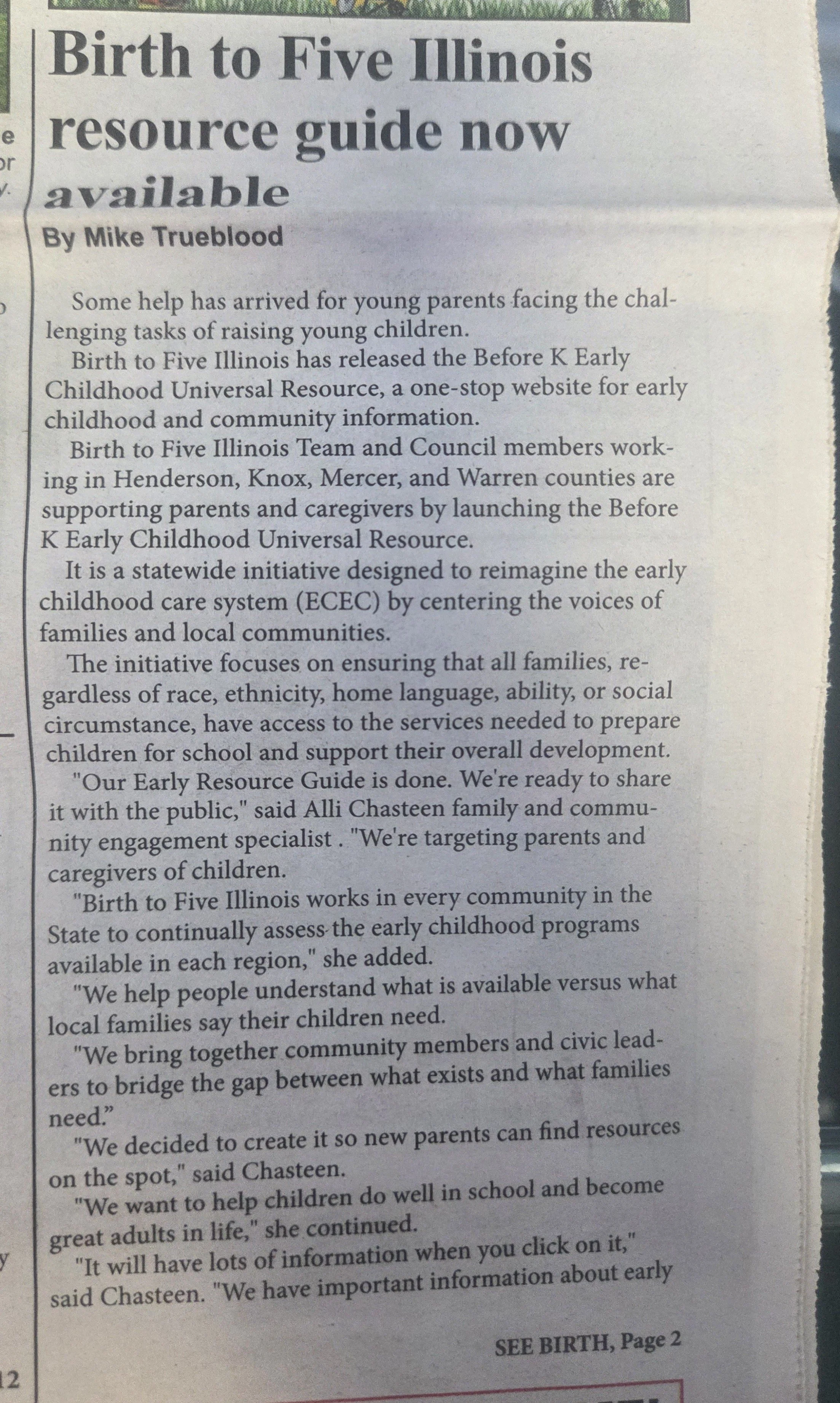 Image of printed newspaper article, page 1.
