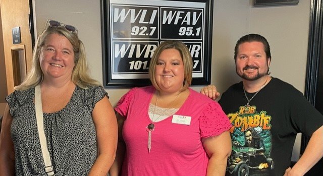 Pictured from left to right are Kennilyn Hickory, Liz Gibson, and a WVLI host.